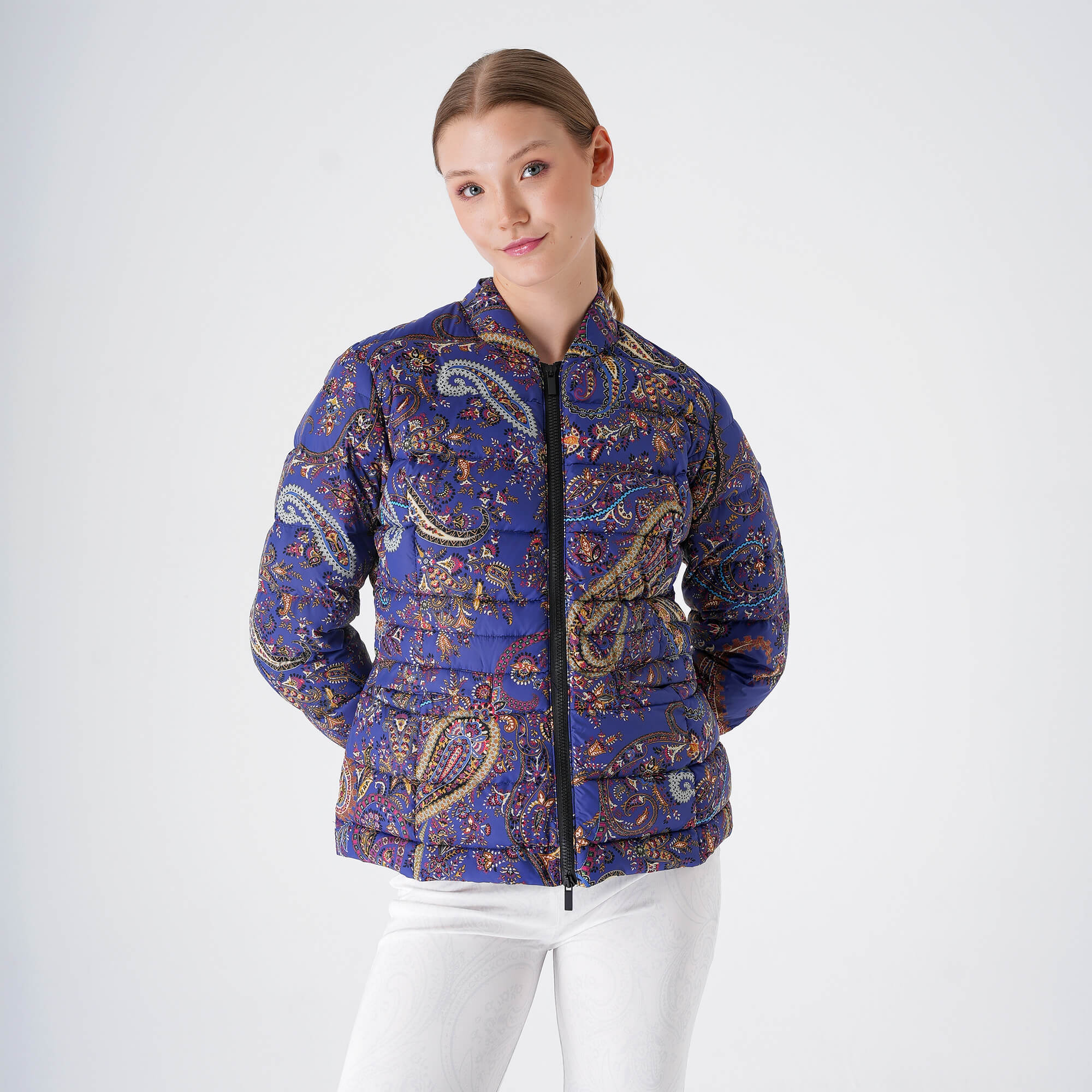 Etro - Navy Blue Ethnic Print Zippy Puffer Coat